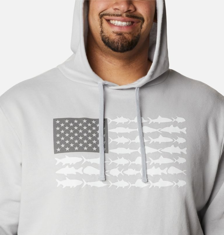 Men's Columbia PFG Fish Flag II Hoodie Light Grey | Plus Size CA-DL4A6